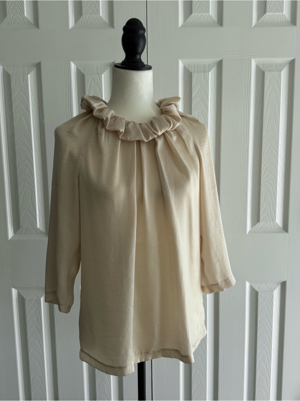 CLAUDIE PIERLOT Ruffled Neck Cream Blouse - Women's Elegant Top